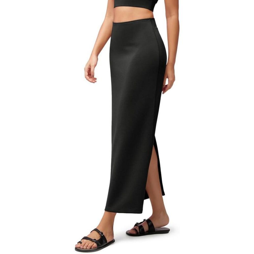 Women's Modal Maxi Skirt - High Waist Back Slit Pencil Skirt Black